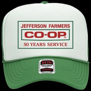 Jefferson Farmers CO-OP 50 Years Service Green/White Foam Trucker Hat